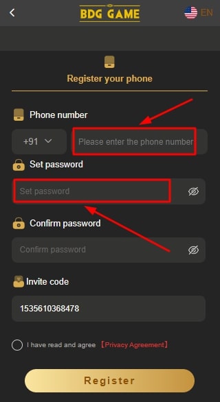 enter your mobile number and password