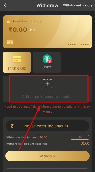 Click on the add bank account option