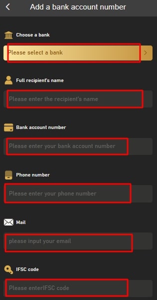 add details of your bank account